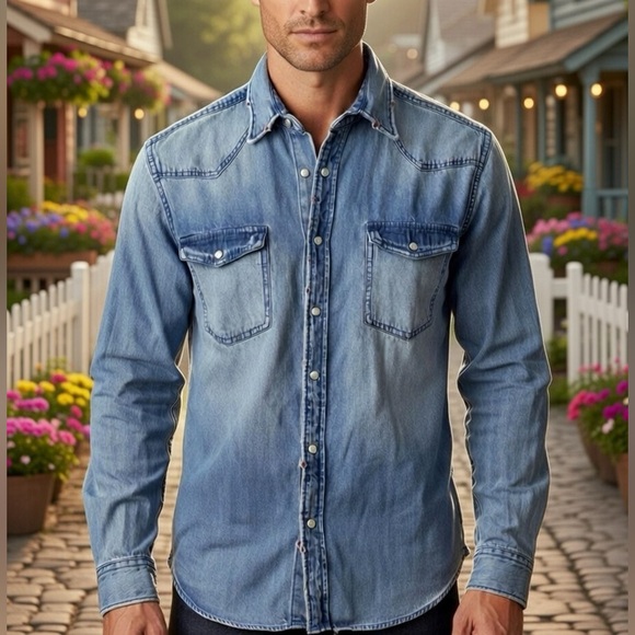 Mossimo Supply Co. Other - Mossimo Supply Co Denim Shirt Men's XL Blue Red White Snap Button 100% Cotton